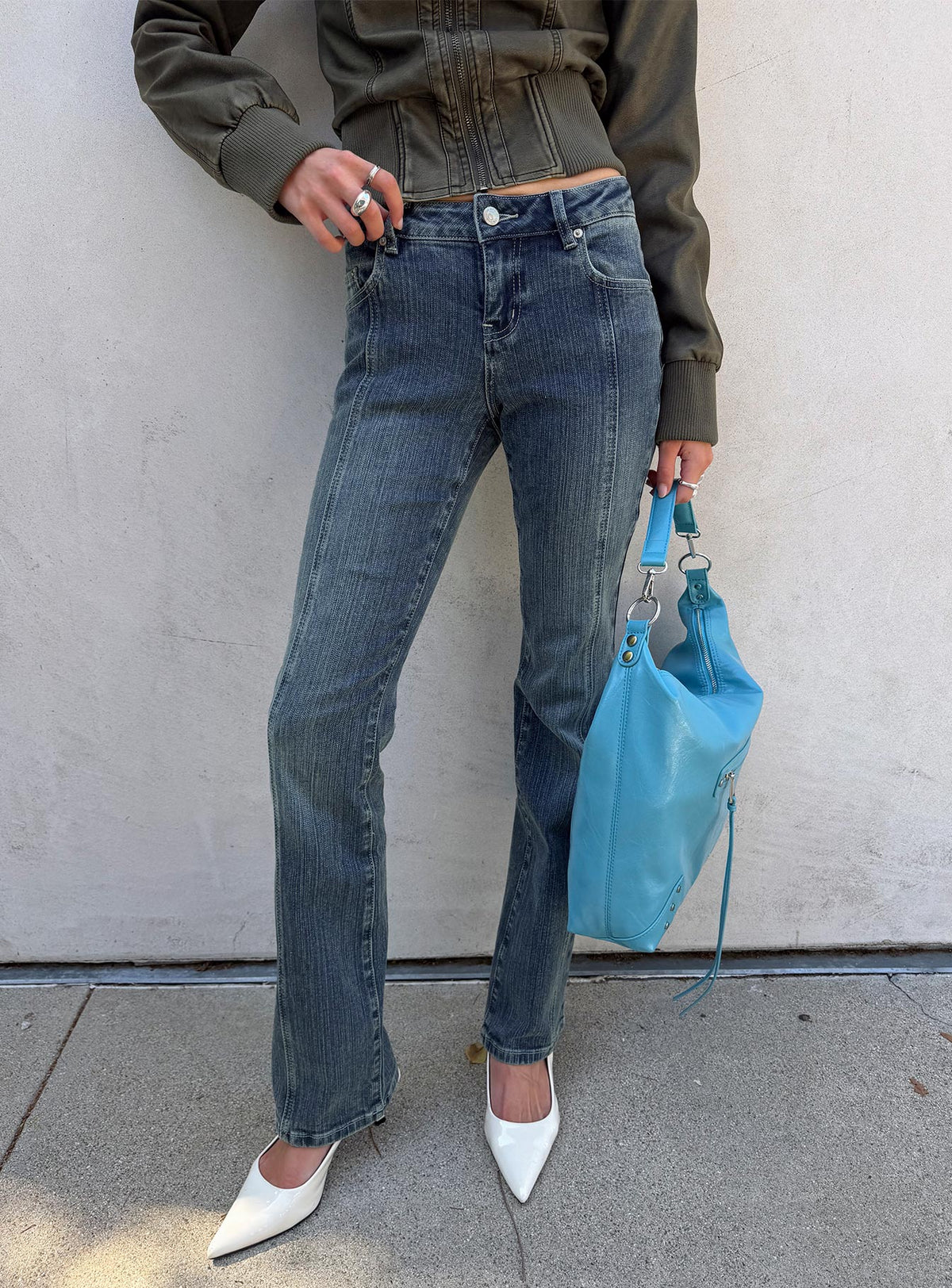 Designed with Palaces Low Rise Ringspun Bootleg Jeans Dark Indigo womens-jeans Princess Polly