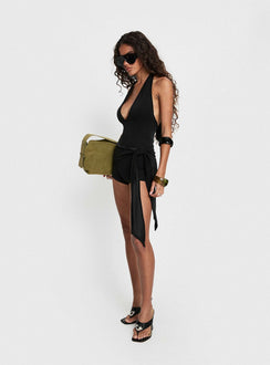 Relina Plunge Neck Halter Playsuit Black