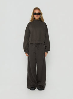 Featuring the Anyya Funnel Neck Crew Jumper Iron Grey womens-jumpers in short length detail view of model wearing Princess Polly