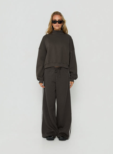 Featuring the Anyya Funnel Neck Crew Jumper Iron Grey womens-jumpers in short length detail view of model wearing Princess Polly