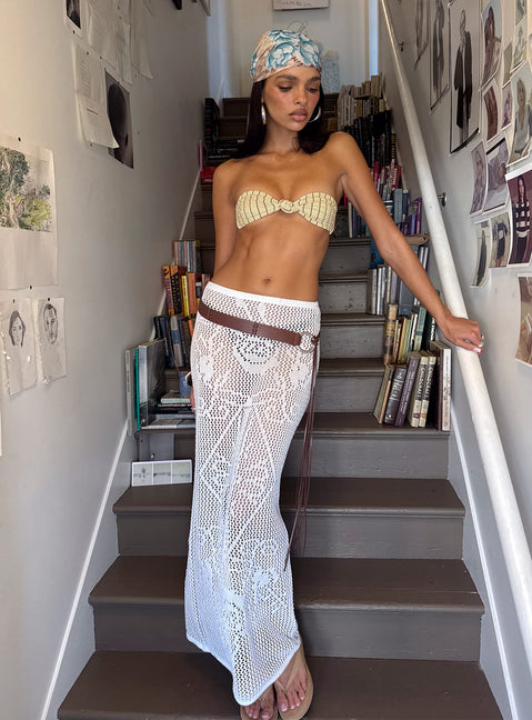  front view of model wearing Princess Polly Wisteriah Sheer Maxi Skirt White Maxi Skirts Skirts 