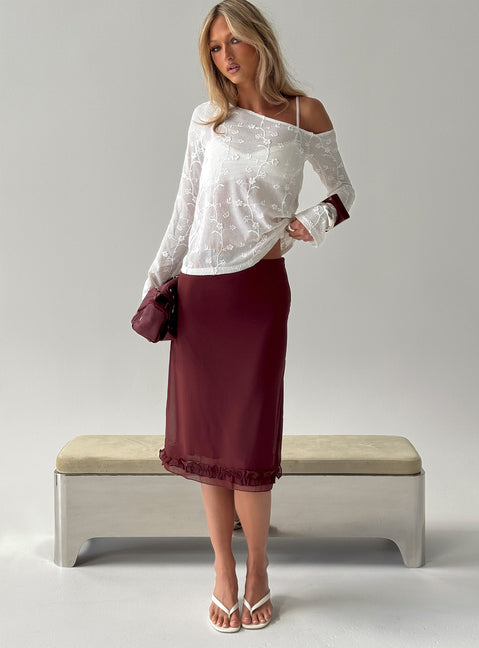   front view of model wearing Princess Polly Rosette Frill Midi Skirt Currant Skirts 