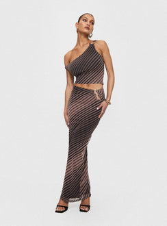   side view of model wearing Princess Polly Whiley Maxi Skirt Multi Stripe Maxi Skirts Skirts 