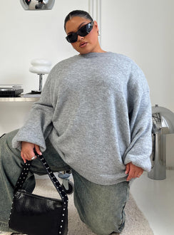 side view of model wearing Princess Polly Ryanna Sweater Grey Curve Longline Jumpers Jumpers 