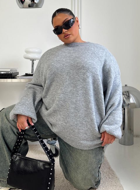 side view of model wearing Princess Polly Ryanna Sweater Grey Curve Longline Jumpers Jumpers 