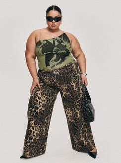 front view of model wearing Princess Polly Pantar Low Rise Pants Leopard Curve Low Rise Pants Pants 