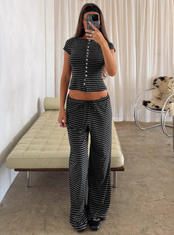 side view of model wearing Princess Polly Gavrielle Jersey Wide Leg Pants Stripe High Rise Pants Pants 