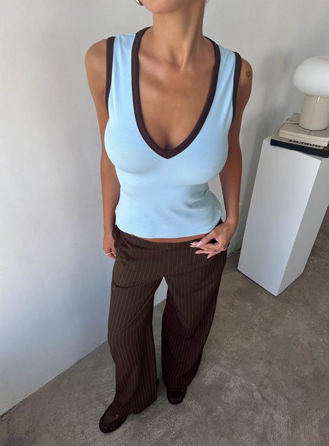 Baseline V Neck Rib Tank Top Blue / Brown