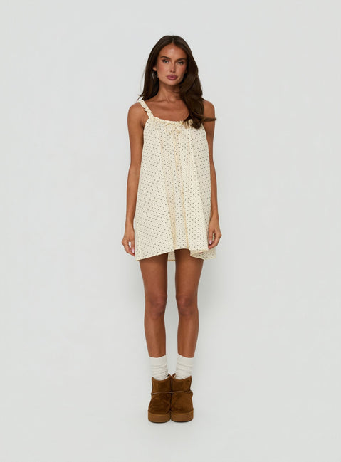 Nattalie Babydoll Sleep Mini Dress Cream Polka Dot