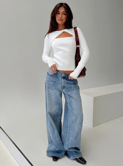 front view of model wearing Princess Polly Malgit Long Sleeve Top White Full Sleeves High Neck 