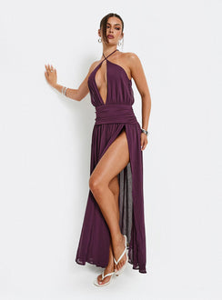 Catherina Blouson Halter Maxi Dress Deep Purple