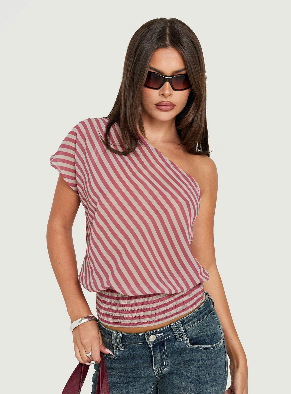 Larissah One Shoulder Top Pink Stripe