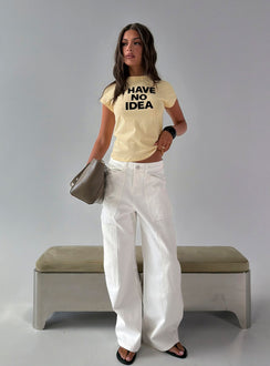 Showcasing Mistree Mid Rise Baggy Cargo Jeans White in womens-jeans with mid-rise front view of model wearing Princess Polly