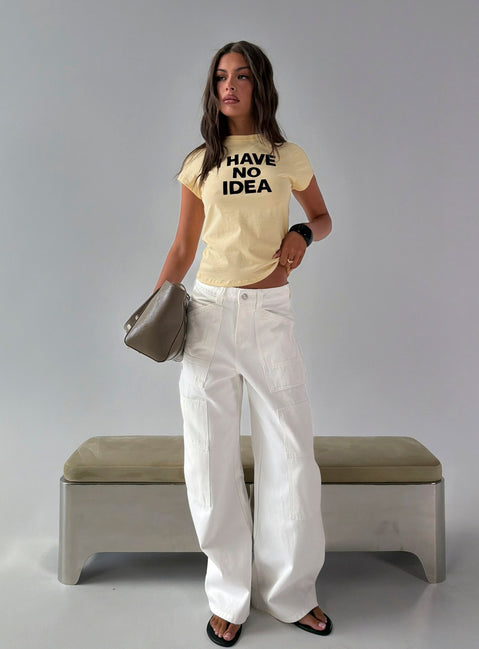Showcasing Mistree Mid Rise Baggy Cargo Jeans White in womens-jeans with mid-rise front view of model wearing Princess Polly