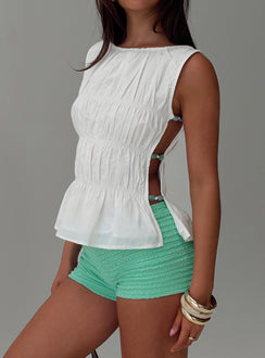 front view of model wearing Princess Polly Read My Soul Bead Detail Top White Sleeveless Boat Neck 