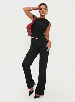 front view of model wearing Princess Polly Flounce Pants Black High Rise Pants Pants 