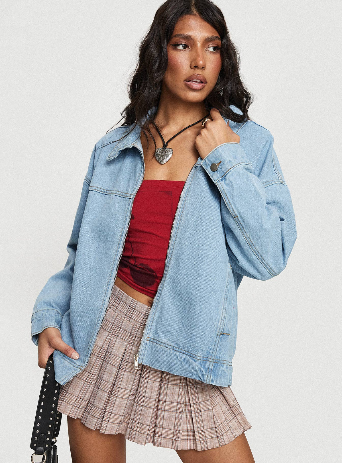 Denim Denim bomber jacket Pointed collar, zip fastening down front, twin hip pockets, single button cuff