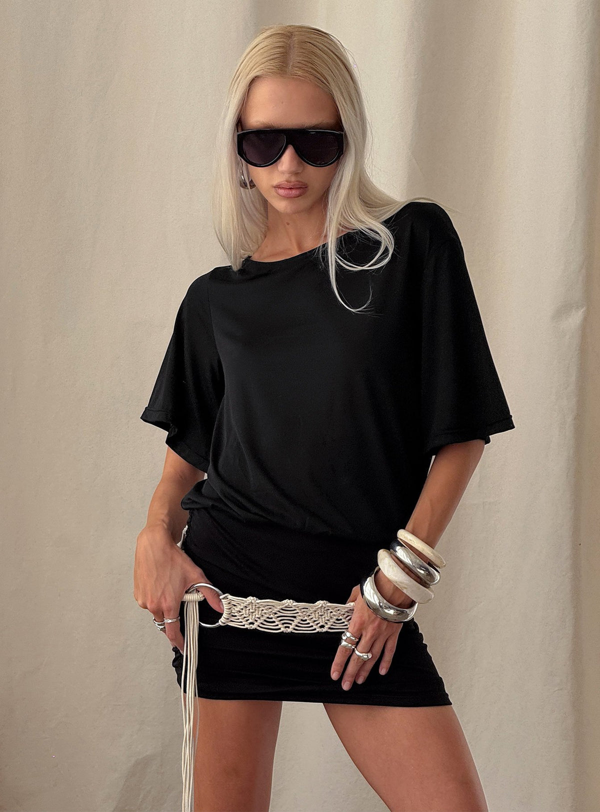 Romma Backless Slouchy Mini Dress Black