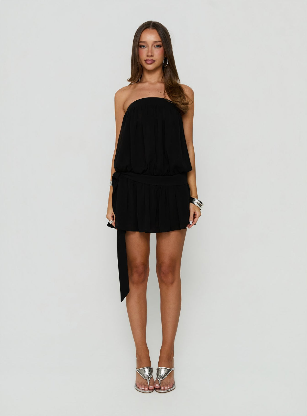 We Belong Together Strapless Blouson Mini Dress Black
