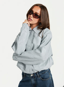 Soulstars Faux Leather Bomber Jacket Ice Blue