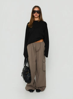 Showcasing the Lunea Concealed Waistband Cargo Pants Charcoal Petite womens-regular-pants in high-rise front view of model wearing Princess Polly