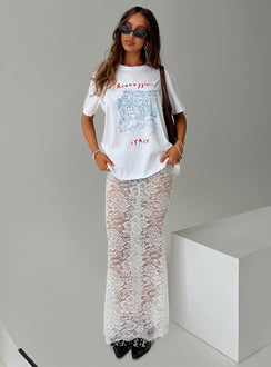   front view of model wearing Princess Polly Lombardio Lace Maxi Skirt White Maxi Skirts Skirts 