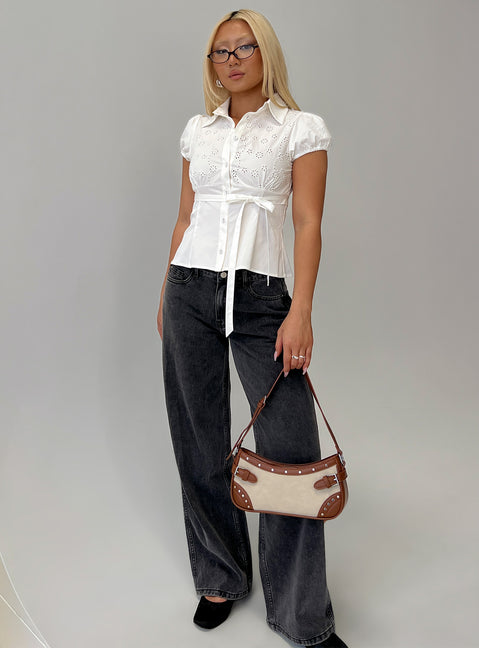 Kavira Tie Bust Short Sleeve Shirt White