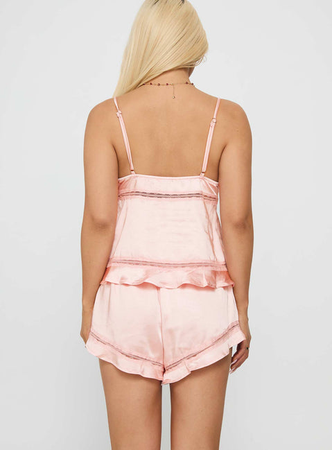 Restful Sleep Satin Frill Set Pale Pink
