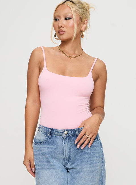 front view of model wearing Princess Polly Sweet Life Bodysuit Pink Sleeveless Bodysuit 