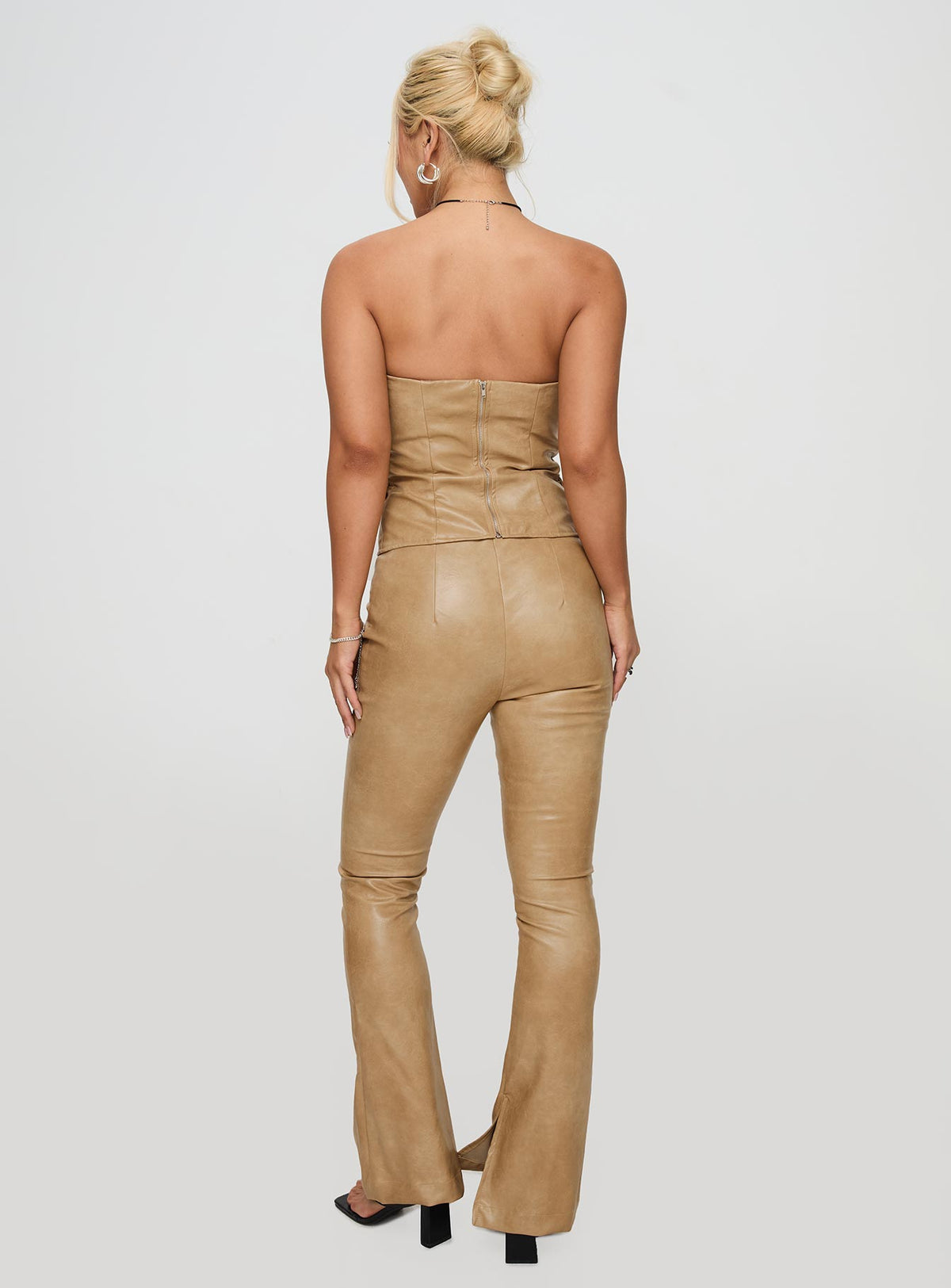 back view of model wearing Princess Polly Roddie Lace Up Pants Brown Low Rise Pants Pants 
