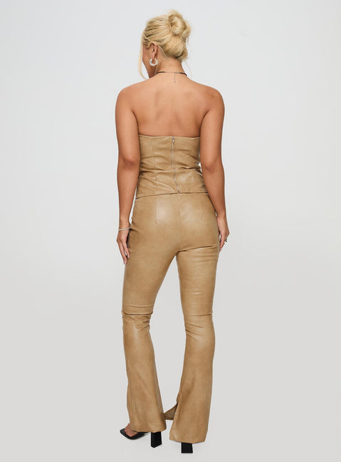 back view of model wearing Princess Polly Roddie Lace Up Pants Brown Low Rise Pants Pants 