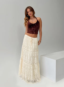   front view of model wearing Princess Polly Oh Plisse Maxi Skirt Cream Maxi Skirts Skirts 