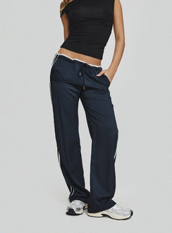 back view of model wearing Princess Polly Maranie Pants Navy/ White High Rise Pants Pants 