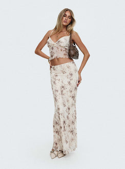   front view of model wearing Princess Polly Shepherd Maxi Skirt Floral Multi Maxi Skirts Skirts 