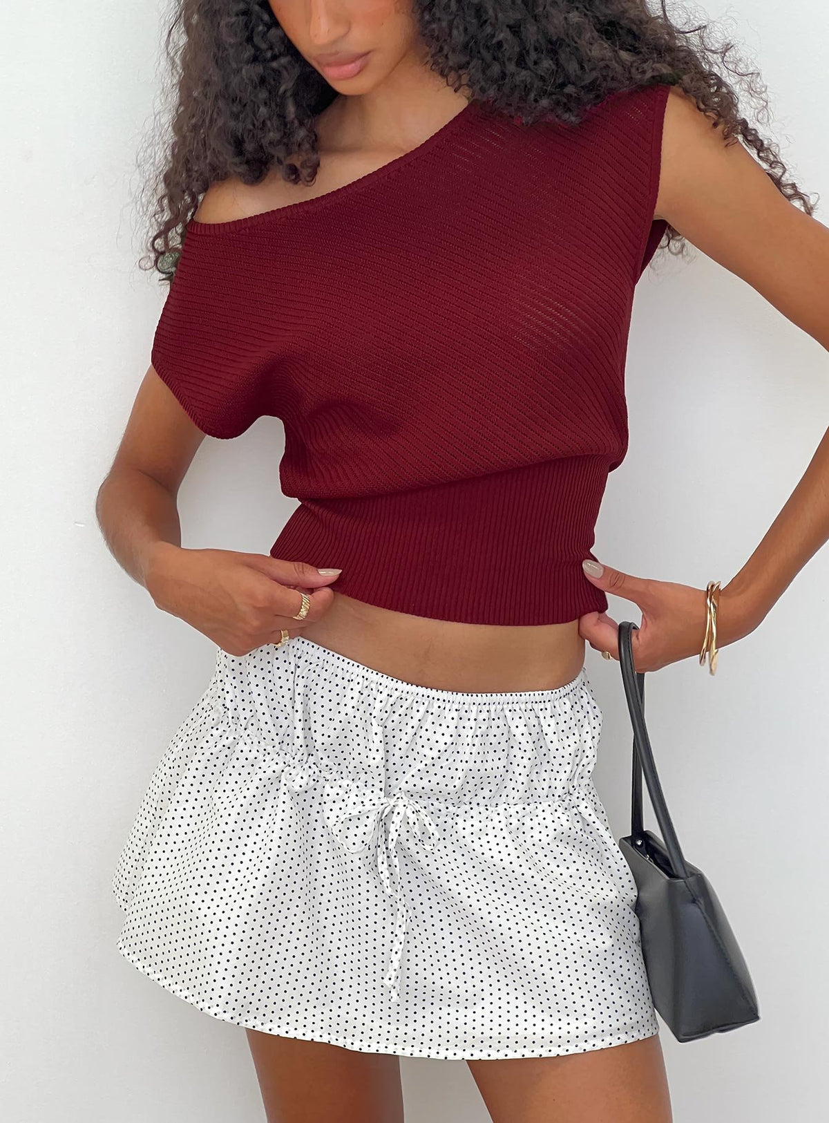   front view of model wearing Princess Polly Nomi Mini Skirt White Polka Dot Mini Skirts Skirts 