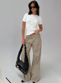 front view of model wearing Princess Polly Hold The Line Zip Through Top White Short Sleeves Crew Neck 