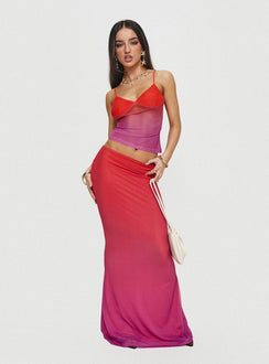   side view of model wearing Princess Polly Teen Spirit Maxi Skirt Pink Ombre Maxi Skirts Skirts 