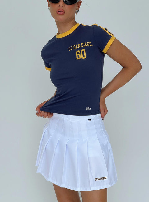 back view of model wearing Princess Polly UCSD Tennis Skort White Skirts 