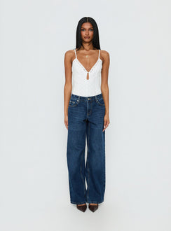 front view of model wearing Princess Polly Nerisse Keyhole Bodysuit White Sleeveless Bodysuit 