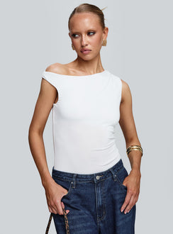 front view of model wearing Princess Polly Miyako Bodysuit White Sleeveless Bodysuit 