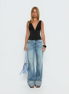 Briannah Contrast Corset Top Black