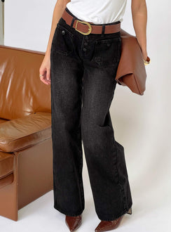 Carianne Low Rise Wide Leg Jeans Washed Black Mid Rise Jeans Jeans 