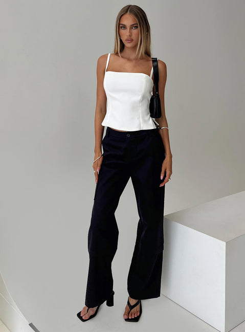 front view of model wearing Princess Polly Raider Low Waist Cargo Pant Black High Rise Pants Pants 