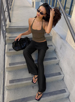 front view of model wearing Princess Polly Jaedon Chiffon Layered Pants Black Mid Rise Pants Pants 
