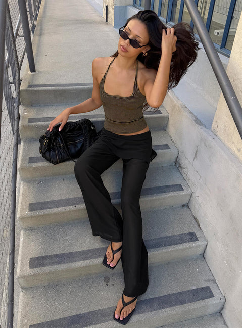 front view of model wearing Princess Polly Jaedon Chiffon Layered Pants Black Mid Rise Pants Pants 