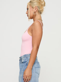 side view of model wearing Princess Polly Sweet Life Bodysuit Pink Sleeveless Bodysuit 