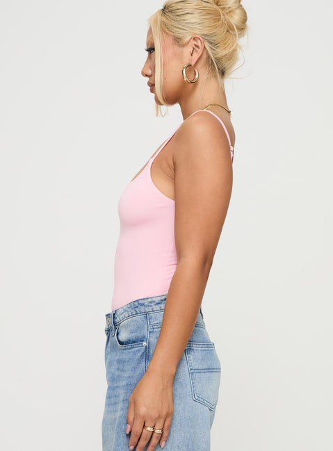 side view of model wearing Princess Polly Sweet Life Bodysuit Pink Sleeveless Bodysuit 