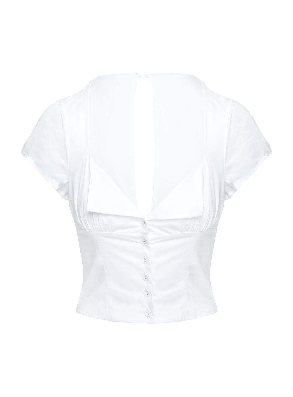 back view of model wearing Princess Polly Abigale Top White Short Sleeves Plunger 