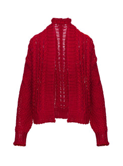 back view of model wearing Princess Polly Abner Cable Cardigan Red Longline Jumpers Jumpers 