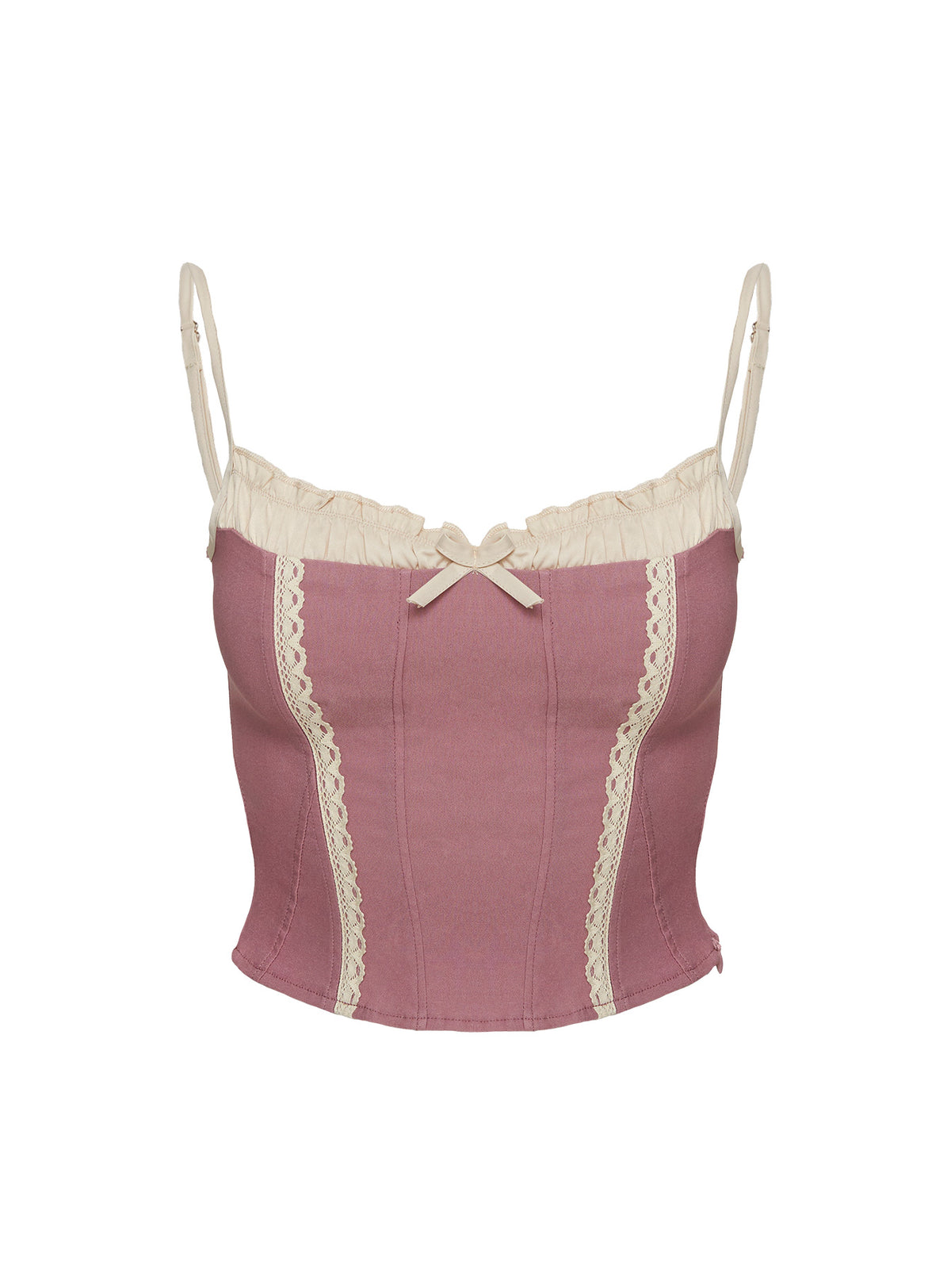 back view of model wearing Princess Polly Alexa Corset Top Pink Sleeveless Square Neck 